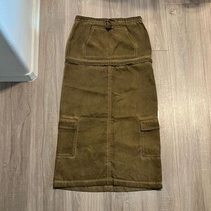UO Convertible Olive Green Distressed Maxi/Mini Skirt with Front Pocket